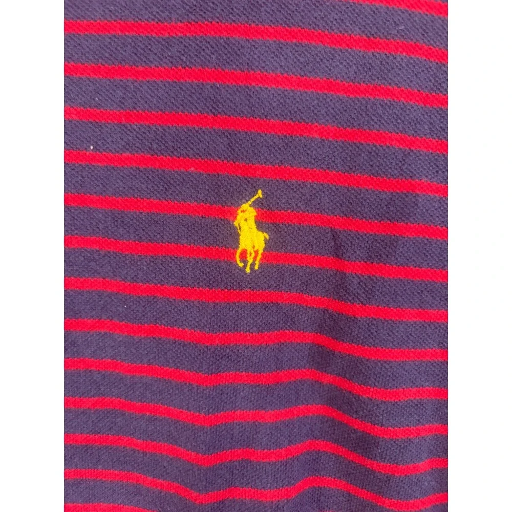 Polo Ralph Lauren Mens Large Navy Red Striped Short Sleeve Pique Polo Shirt L
